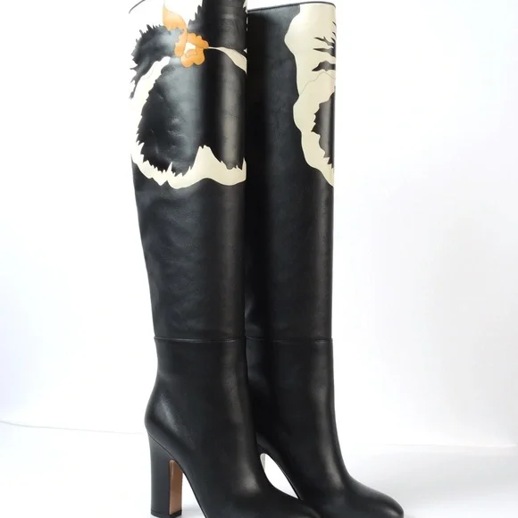 VALENTINO GARAVANI Pansy Bloom Leather Knee Boots never worn PRICED TO SELL - Picture 10 of 10